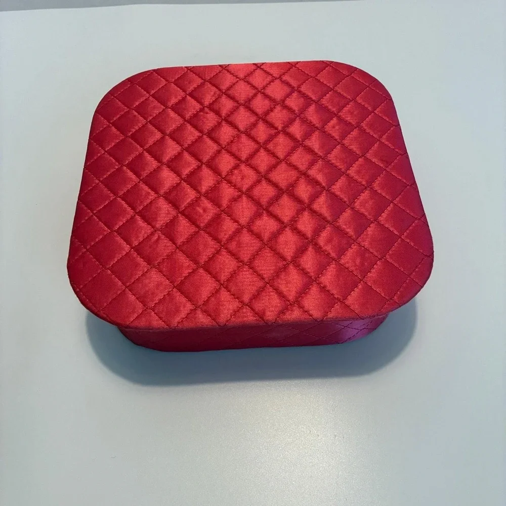 Vanity Organizer Vintage Hot Pink Quilted Satin Hinged Lid 8